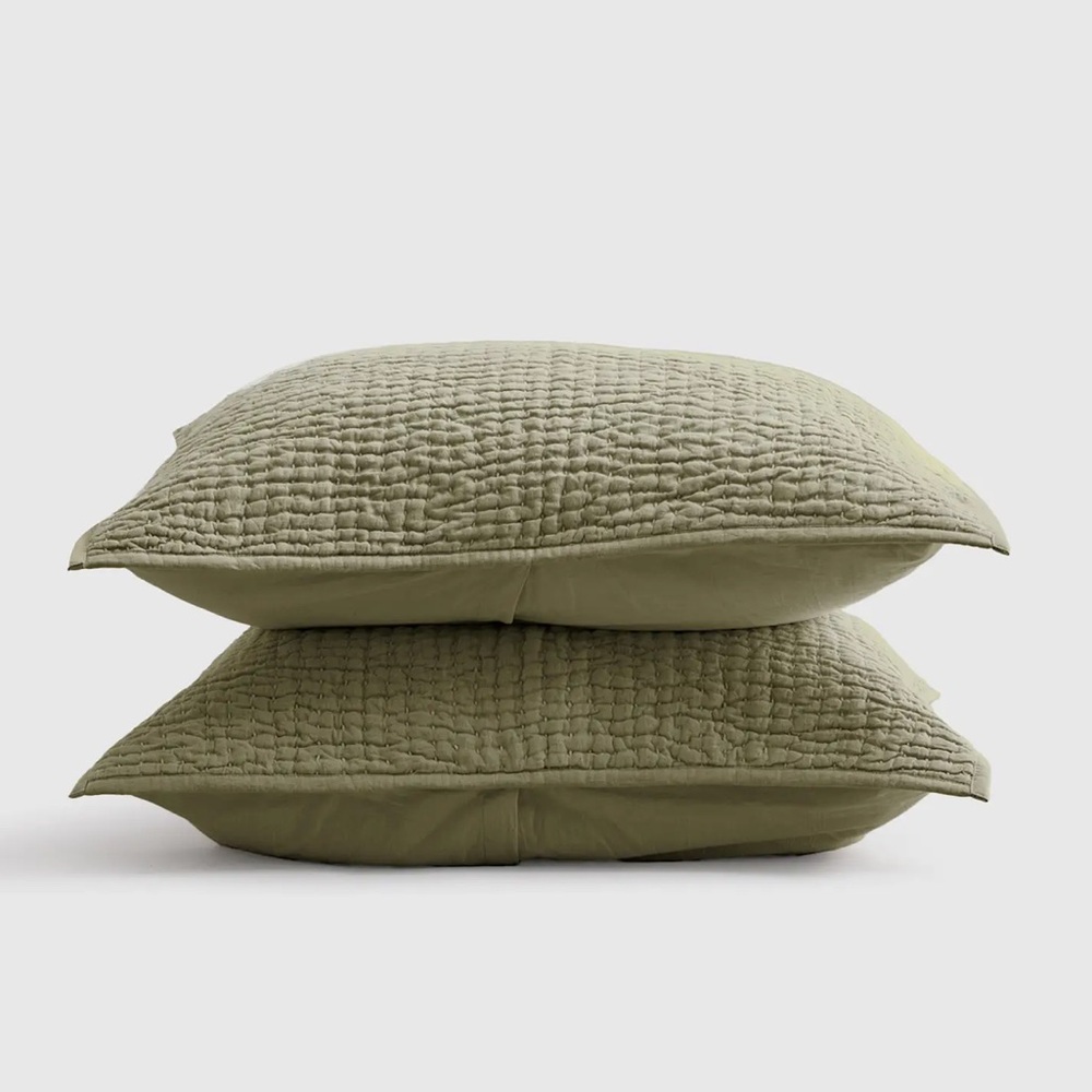 QUINCE European Linen Cotton Stitch Sham Set King Olive 5752